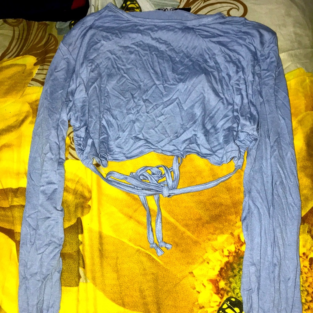 Light Blue Boohoo Open Back Crop Top